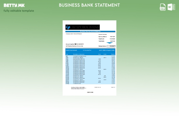 Модерен стил Организацијата на Aozora Bank што проверува извод од сметката Шабло